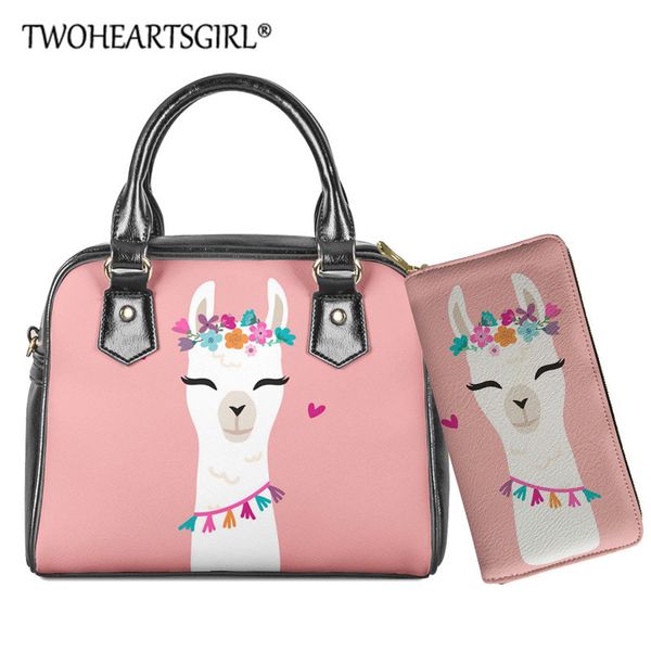

twoheartsgir kawaii alpaca cross body bag for women camel print female shoulder bag pu leather purse handbag set small tote bag