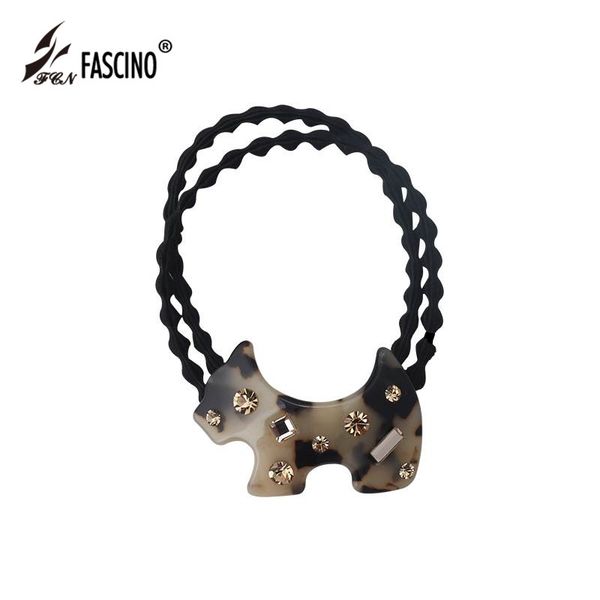 

2020 new arrival acetate cute dog elastic hair bands women holder headbands girls rhinestone hair accessories tie gum, Golden;silver