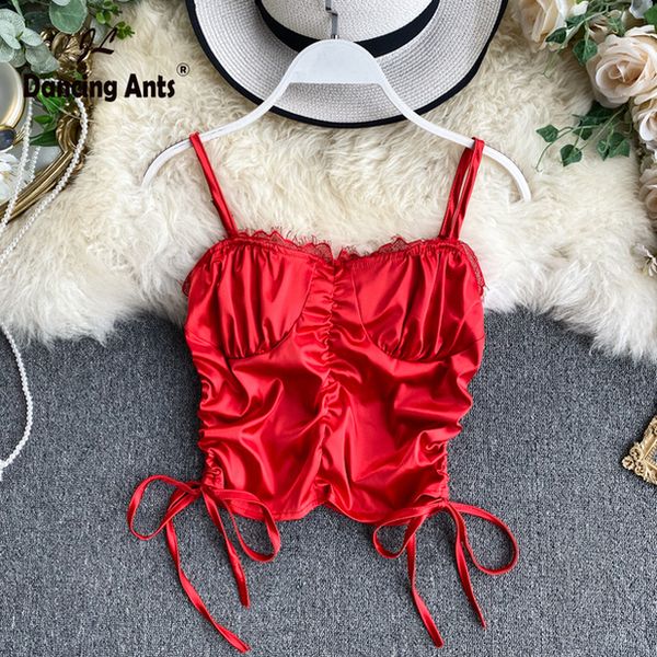 

woman crop tank straps short for party european style solid stain slim female ins 2020 new, White