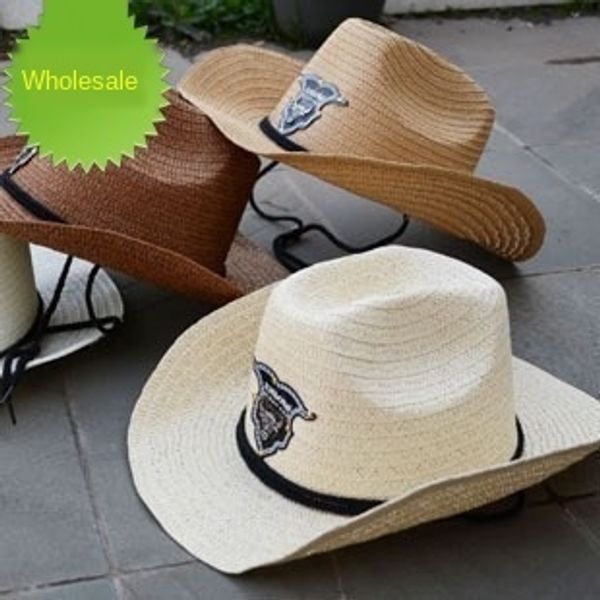 

korean new straw beach sun cowboy cowboy hat men's summer korean sun hat, Blue;gray