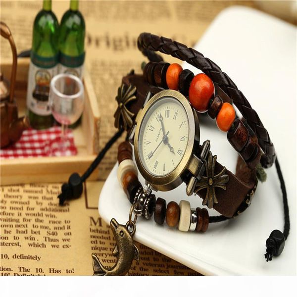 

factory direct sales retro leather bracelet personalized leather bracelet watch students watch designer watches, Slivery;brown