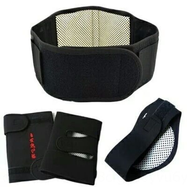 

bmo8o tourmaline self-heating set knee pads waist keep support magnet therapy health tourmaline self-heating set three-piece knee pads waist, Black;gray