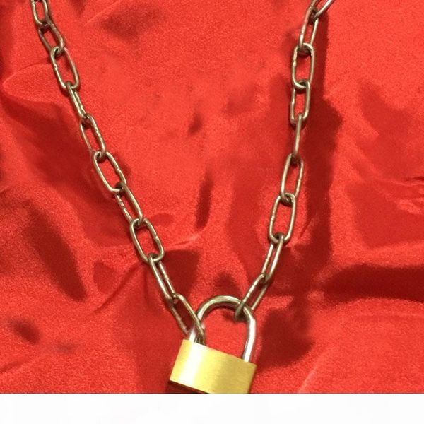 

handmade men women metal link chain choker punk gothic square lock key choker necklace, Golden;silver