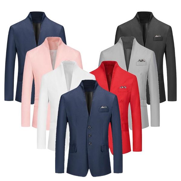 

men's suits & blazers mens korean slim fit blazer masculino cotton suit office jacket black blue plus size male coat wedding #4, White;black