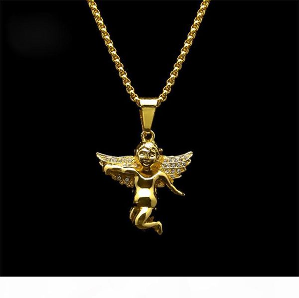 

i iced out micro angel pendant necklace gold plated zinc alloy 24 &quot ;rope chain necklace hip hop jewelry, Silver
