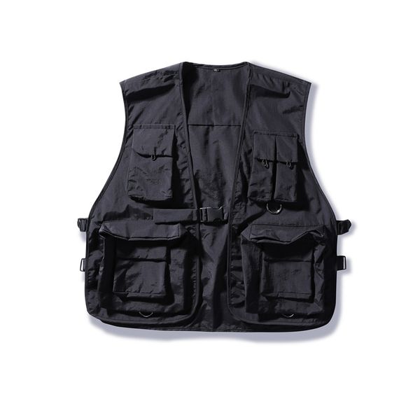 

multiple pockets cargo vest hip hop vest men dad core sleeveless jacket gilet men's streetwear, Black;white