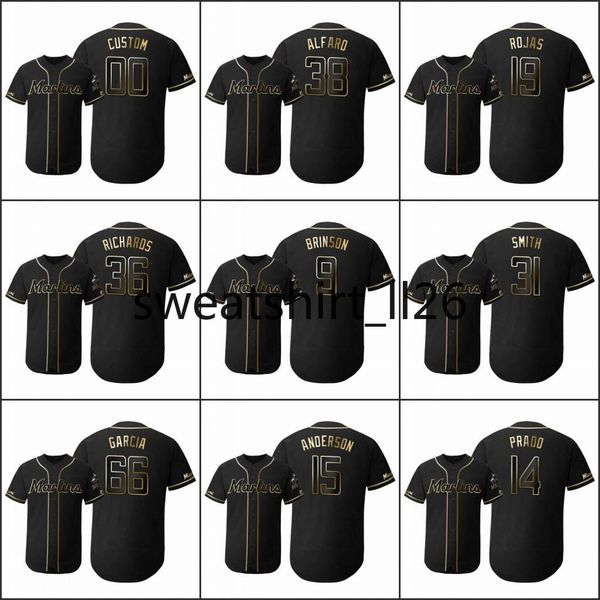 

miami marlins men #14 martin prado 38 jorge alfaro 62 jose urena women youth golden edition flex base custom jersey, Black