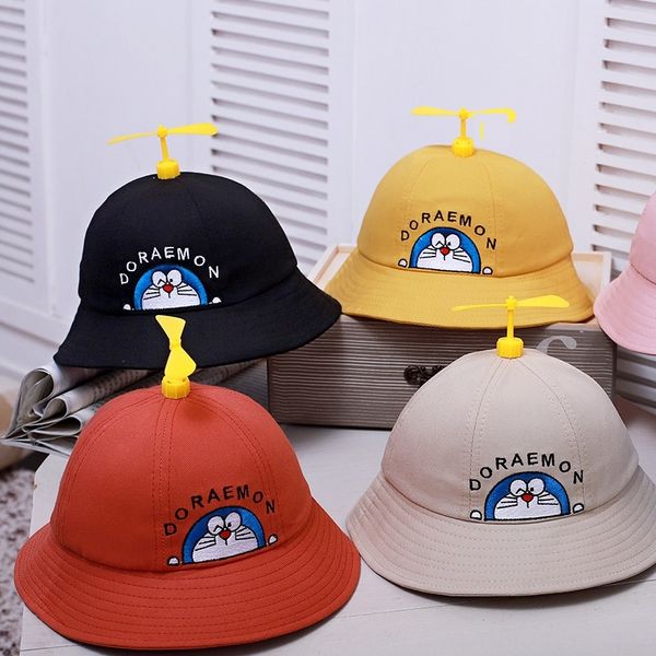 

children's summer new bucket bucket hat dingdang cat small windmill children's fisherman hat, Blue;gray