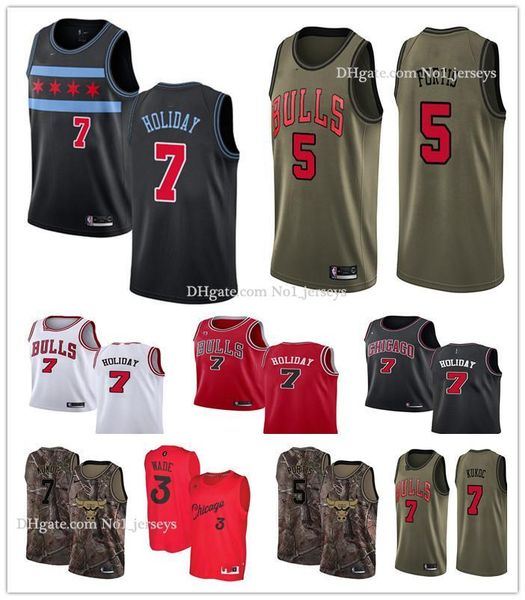

custom men's chicago bulls 3 dwyane wade 5 bobby portis 7 justin holiday red throwback basketball edition nba jerse, Black