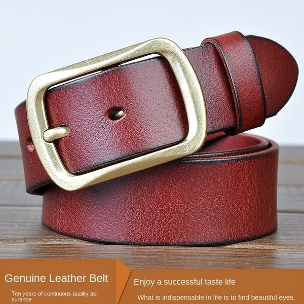 

italian vegetable tanning pin layer cowhide men's pin buckle belt casual handmade leather soft belt, Black;brown
