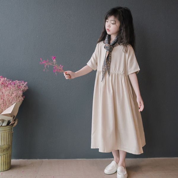 

cotton button maxi long big girl dress 2019 summer loose kids beige princess party frocks fashion children teenage girl clothing t200709, Red;yellow