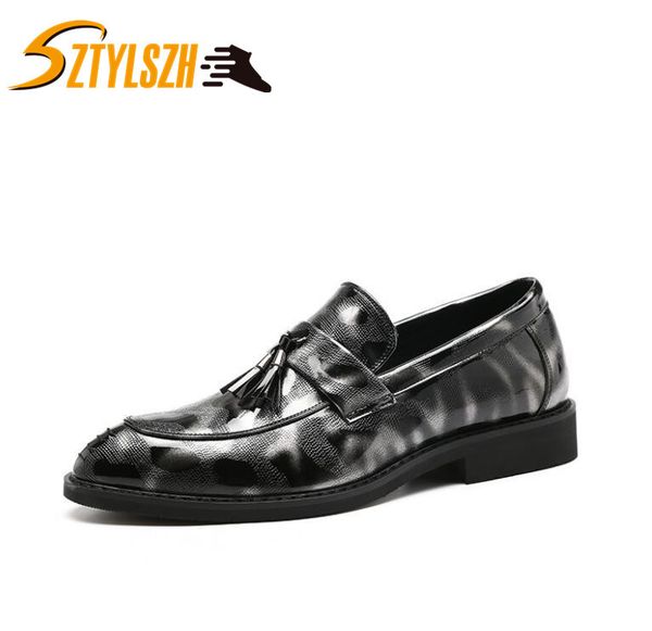 

luxury fashion men dress shoes party wedding formal men print shoes patent leather camouflage moccasins loafers driving, Black