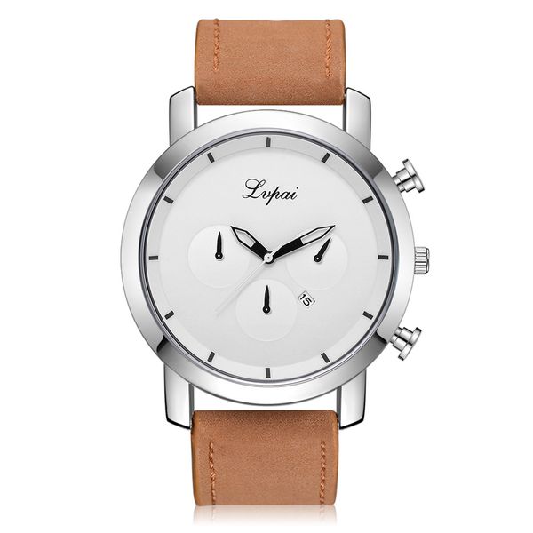 

lvpai casual men's quartz leather band watch analog wrist watch wristwatch mens automatic men sport quartz watches, Slivery;brown