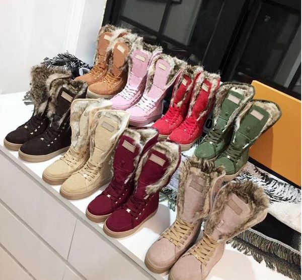 

2020 women boots winter snow boots suede real fur slides leather waterproof winter warm knee high boots fashion women shoes, Black