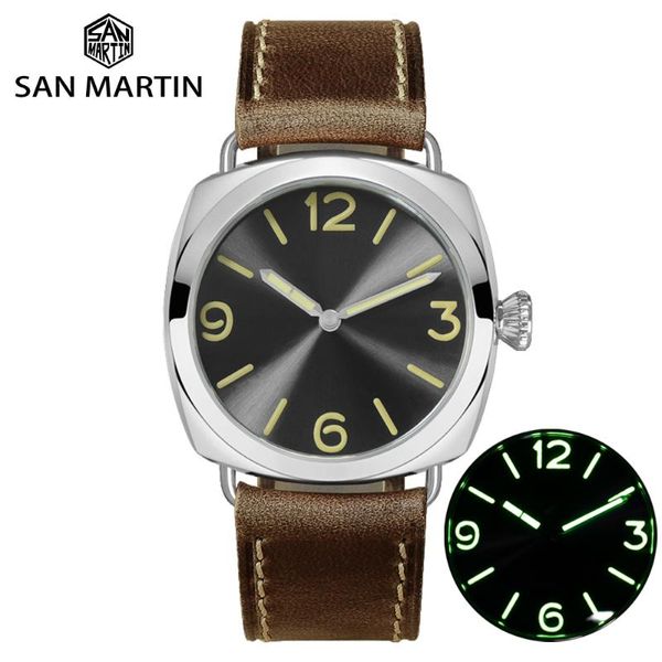 

san martin stainless steel fashion simple automatic men's mechanical watch holvin leather strap relojes 200m water resistant, Slivery;brown