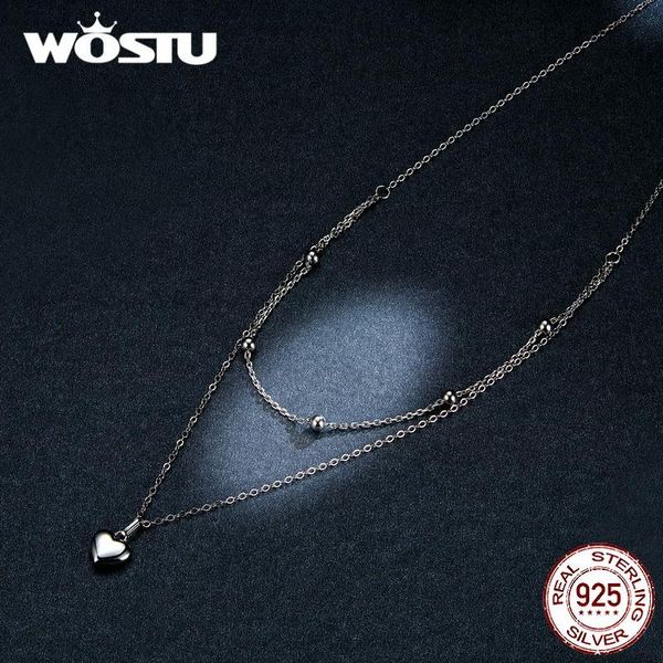 

wostu real стерлингового серебра 925 геометрическая раунд сердца sheap choker ожерелье fashion girl fine jewelry симпатичные аксессуары 2019, Silver