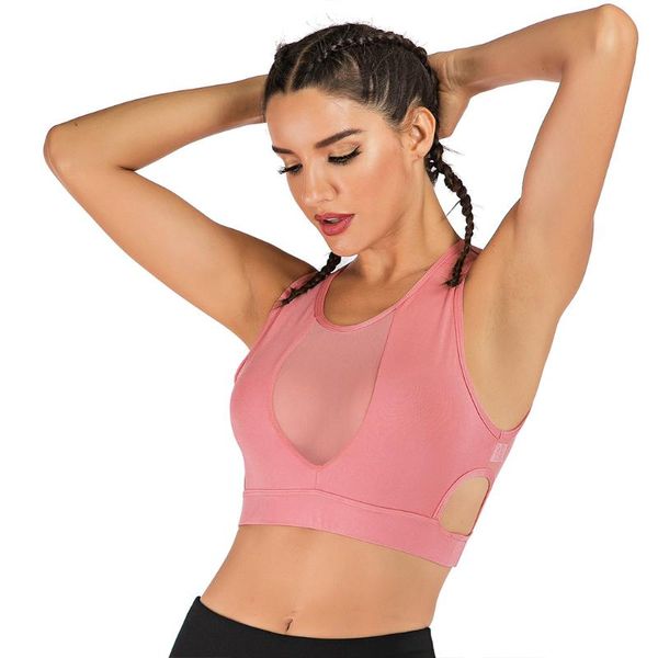 

gym clothing women sport bra breathable mesh splicing back hollow out fitness yoga workout active wear, White;black