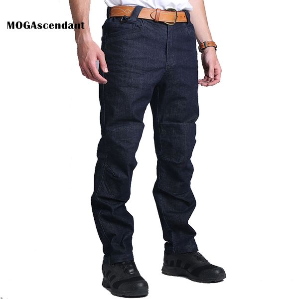 

men's jeans tactical pants army swat combat denim multi pockets cargo spring casual male work long trousers s-2xl, Blue