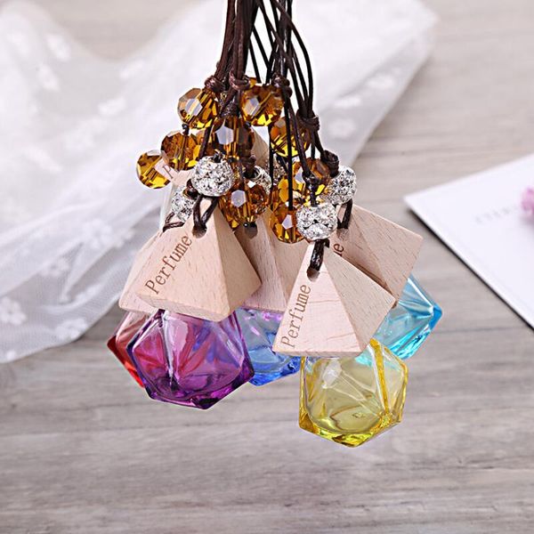 2018 Fashion Art Leeren Mini nachfüllbar hängendes Auto Parfüm-Flaschen Großhandel mit Holzkappe für frischere Luft LX2516
