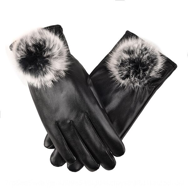 

new women' winter warm pew outdoor touch screen fashion fur ball decoration warm gloves and gloves, Blue;gray
