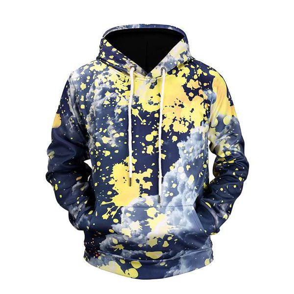 

2020 new men's designer autumn and winter new color splash ink watercolor printing hooded 3d sweater fashion brand casual pullover men, Black