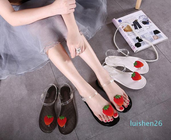 

fairy2019 crystal s009 year jelly lovely strawberry toe sandals leisure flat bottom plastic cement shoe l26, Black