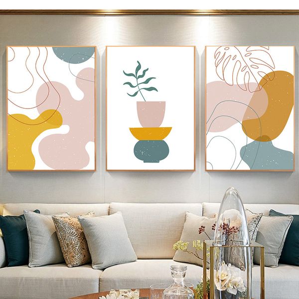 

boho art prints abstract poster line leaves wall painting vintage canvas art modern posters wall pictures for living room decor