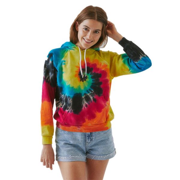 

женская tie dye толстовки тонкий с длинным рукавом с капюшоном женская верхняя одежда весна осень пуловеры пэчворк женщины толстовки, Black