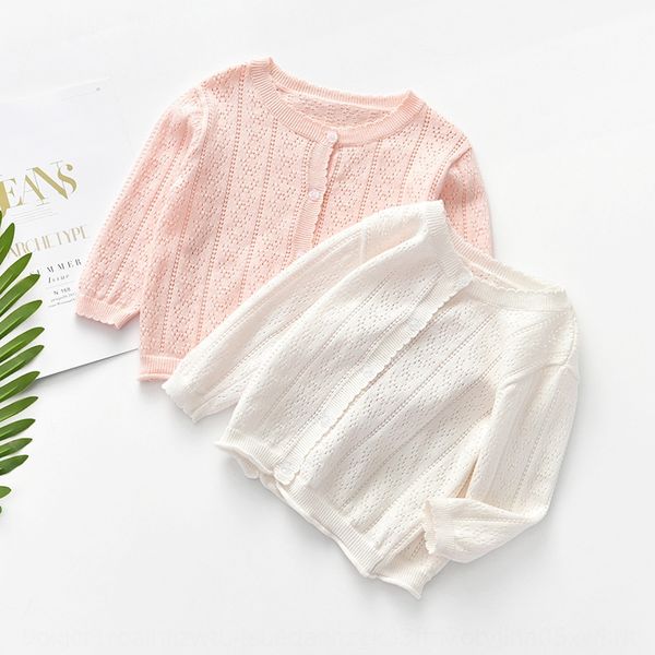 

детский летний новый девочки пальто свитер свитер свитер вязаные джемпера чистого хлопка полый кардиган тонкий слой, Blue