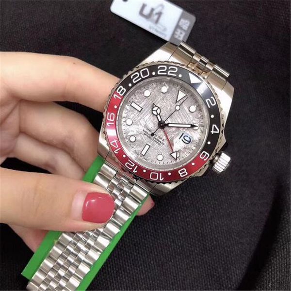 

u1 factory automatic mechanical gmt black red rotating bezel meteorite dial big date sapphire glass 40mm men jubilee watch wristwatches, Slivery;brown