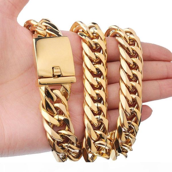 

mens white gold filled stainless steel gold curb cuban link miami chain 16mm elegant necklace fashion jewelry choker, Silver
