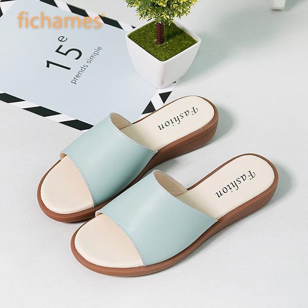 

summer fashion flats non-slip comfortable genuine leather slippers women indoor shoes solid color women beach slippers y200706, Black