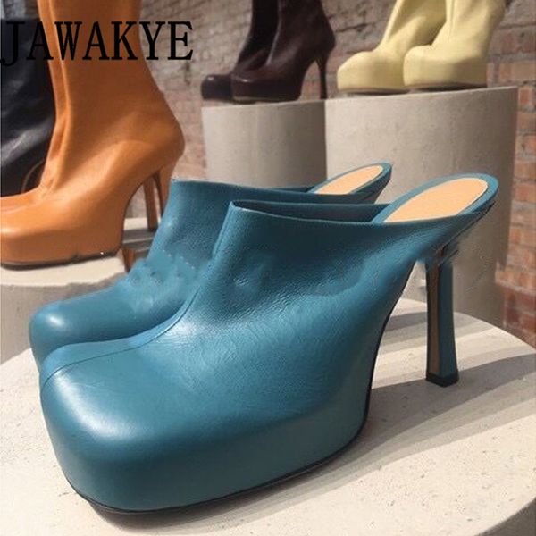 

big square toe vintage mules stiletto high heel platform slippers outdoor sandals woman flipflops runway summer shoes, Black