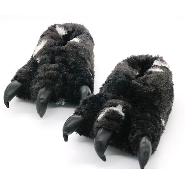 

animal claw slippers for adults cozy, soft, fun costume home shoes plush fluffy fur slippers flip flops footwear shoes women, Black