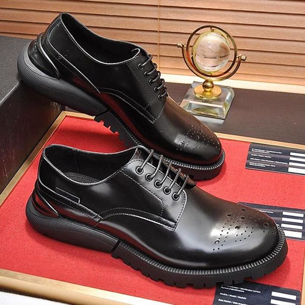 

comfortable derby shoes vintage mens shoes style luxury manner schuhe leather dress drop ship formal party office wedding lace -up shoes, Black