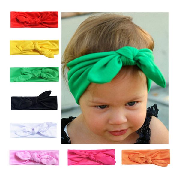 

ins baby girl bunny ear headband lovely spandex bow headbands girls rabbit ear hairbands solid hair band elastic knot hair accessories gifts, Slivery;white