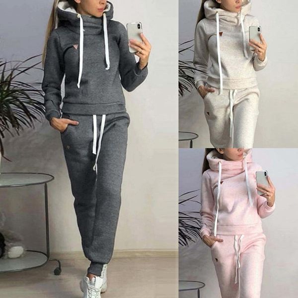 

winter 2 piece set sweatshirt tracksuit women 2020 workout gym sportwear autumn hooded sets sport hoodies + casual jogger, Black;blue