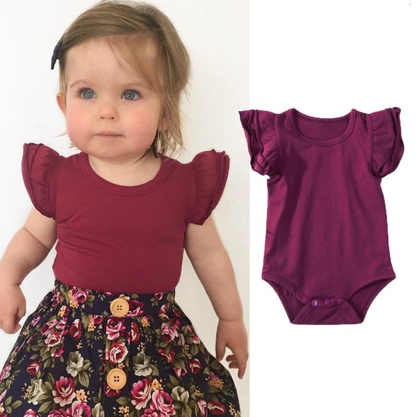 

sweet newborn rompers baby girls ruffles bodysuit summer infant cotton leotard kids clothes, Blue