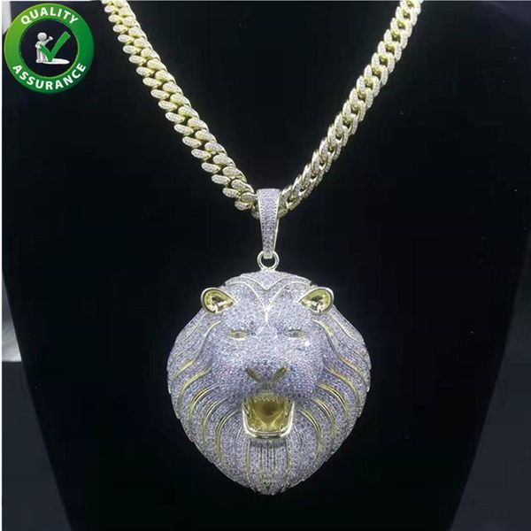

hip hop bling chains jewelry men iced out pendant luxury designer necklace mens gold chain pendants diamond cuban link rapper fashion lion, Silver