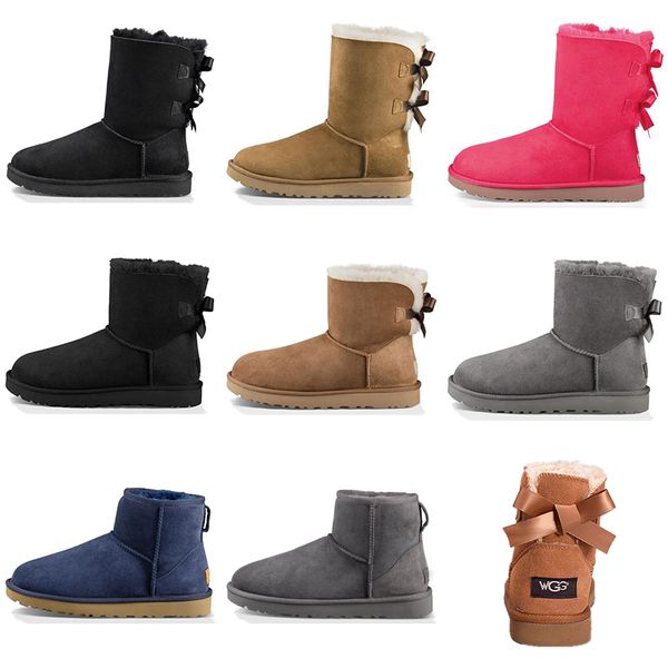 

australia women winter snow boots fashion classic ankle kneel shoes short bow fur bowtie boot booties chestnut sneakers size 36-41, Black