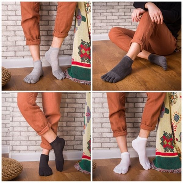 

yimnu summer men's cotton breathable mesh sweat-absorbing mid-tube solid color toe men's toe five-finger cotton breathable mesh so, Black