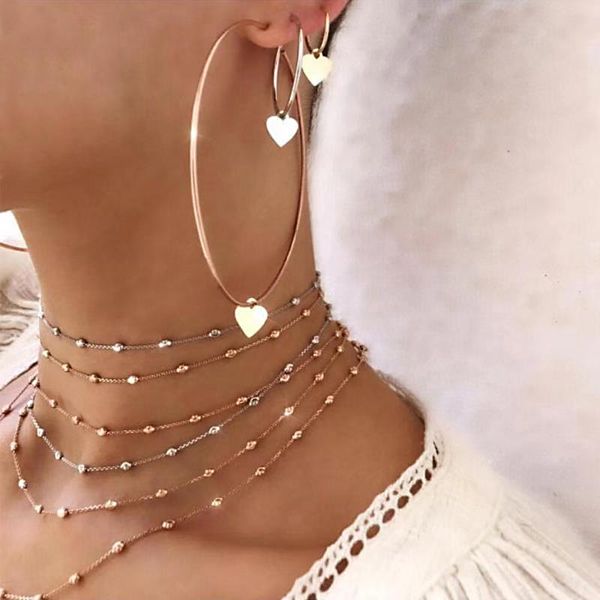 

3pcs simple gold color circle piercing hoop earrings for women korea style small heart pendant charm ear studs cuff earrings, Golden