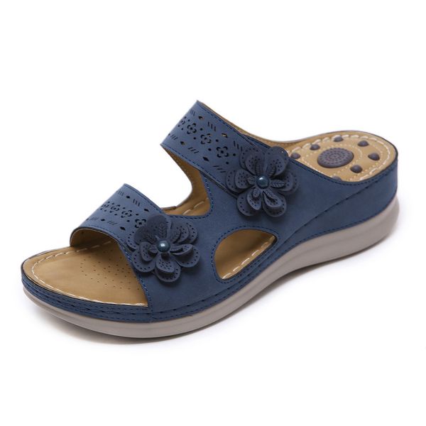 

the sandals flower massage cross-border antiskid big yards sandals wedge comfortable slippers restoring ancient ways, Black