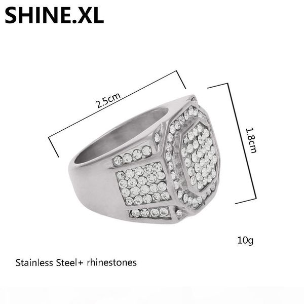 

мужчины золото hip hop ring iced out full lab алмазного золото серебро цвет покрыл палец кольца night club street style jewelry, Silver