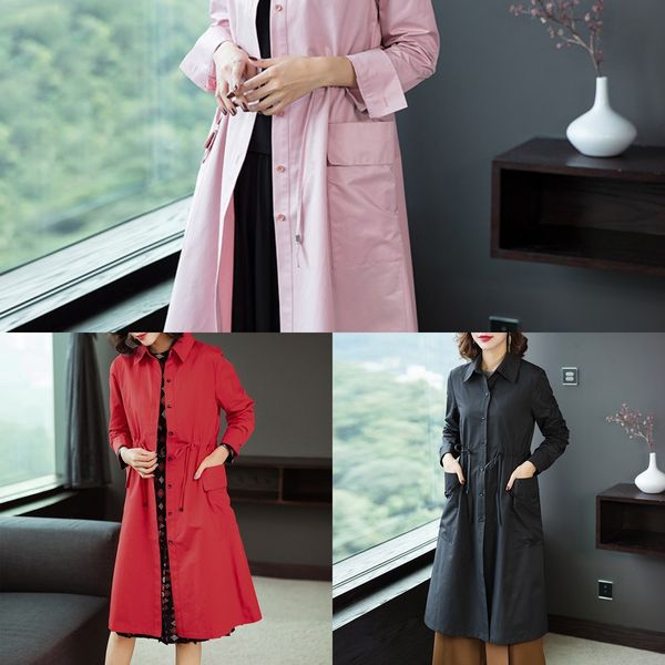 

yqjdx 2019 autumn elastic band drawstring elegant slimming casual long sleeve mid-length single layer thin windbreaker windbreaker coat coat, Tan;black