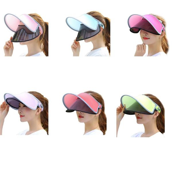 

multi color outdoor sports cap adjustable running tennis golf empty visor cap women sunscreen hats, Blue;gray