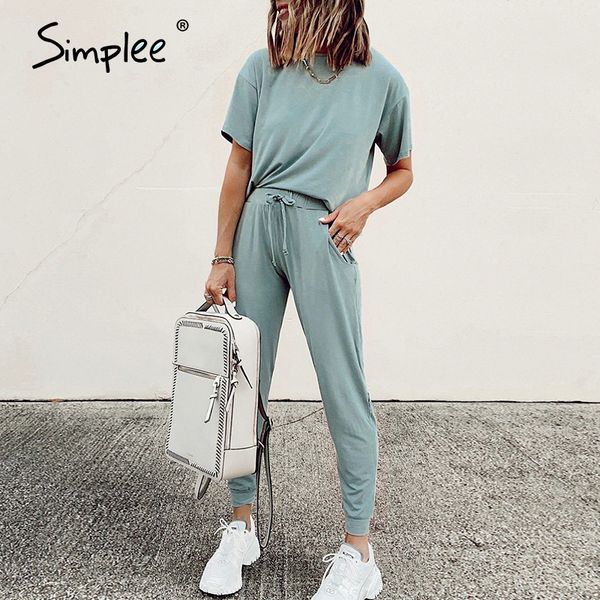 

simplee casual solid color lace up women's suit short daily home sports style women's two piece set in spring and summer 2020, White