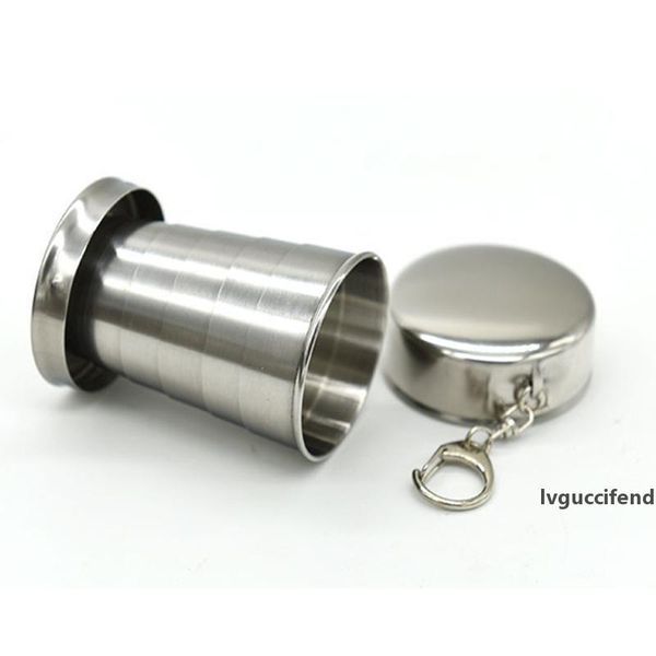 

2018 portable stainless steel folding drinking wine cup mug for outdoor travel picnic key chain collapsible telescopic cup 75ml