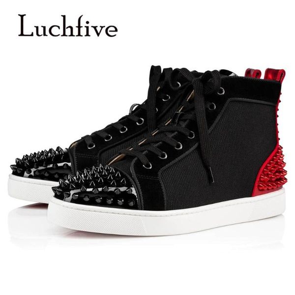 

studed round toe high sneakers red black street boy's casual shoes winter men's lace up leisure loafers shoes zapatos hombre