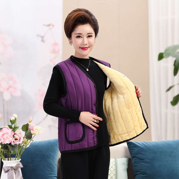 

middle-aged and elderly women's plus velvet thickened warm vest warm cotton vest middle-aged mother's large-size waistcoat, Black;white